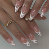 Popxstar 24pcs Simple Almond False Nails Sets Blush Design Press on Nails Art Datachable Short Oval Fake Nail with Jelly Glue Manicure