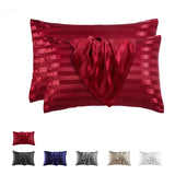 Popxstar  Imitation Silk Satin Stripes Pillowcase Queen High-quality Jacquard King Size Pillow Cover Home Pillow Cases Envelope Closure
