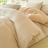 4pcs Thickened Carved Milk Fleece Four Piece Set for Winter Warmth Coral Fleece Duvet Cover Flannel Sheet Pillowcase Bedding