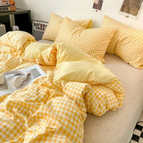 Popxstar Japanese Style Check Queen Duvet Cover Set 1/3 Pcs Soft Washed Quilt Cover and Pillowcase or Only Quilt Covers Blanket Cover Set