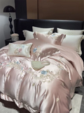 Popxstar  High Precision Damask Egyptian Cotton Flower Embroidery Luxury 4/5Pcs Bedding Set Duvet Cover Flat/Fitted Bed Sheet Pillowcases