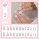 Popxstar 24pcs White Flower Fake Nail Tips Ins Yellow Pink Blush False Nails Wearable Full Cover European Almond Shaped Press on Nails