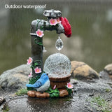 Popxstar  Solar Garden Statue, Cute Cardinal with Water Faucet and Solar Light Glass Ball, Outdoor Resin Garden Statue,  Size 9.45 inches