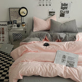 Popxstar Beige Pink Bedding Set Solid 3/4pcs Home Linens Luxury Duvet Cover Pillowcase Flat Sheet Wash Cotton Twin King BedRoom Decor