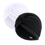 Popxstar 2pcs/lot Stretch Turbans Head Beanie Cover Twisted Pleated Headwrap Assorted Colors Hair Cover Beanie Hats for Women Girls