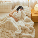 Thickened Faux Rabbit Fur Throw Blanket Cozy Plush Fuffy Bubble Blanket for Living Room Bedroom Home Decor Luxury Sofa Cover