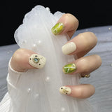 10Pcs Short Square Handmade Press on Nails Butterfly Pearl Fake Nails Rhinestone Grid False Nails Wearable Manicure Acrylic Nail