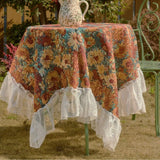 Popxstar  1PC Tablecloth Jacquard Green Flower Camping Outdoor Tablecloth Lace Ruffle Edge Multi-purpose Cover Bedside Table