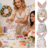 Popxstar  10pcs Easter Candy Bags with Drawstring Bunny Ear Design Goody Favor Treat Pouches for Party Birthday Celebration Egg Hunt