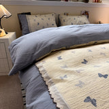 3/4Pcs Bedding Set Korean Lace Trim Purple 2-Seater Bed Down Duvet Cover Queen Sheets Bed Linen Cotton Full-Size Four-Season