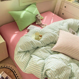 Popxstar  Striped Bedding Set Ins Korean Duvet Cover Set Flat Sheets Set With 2 Pillowcases Single Twin Full Queen Size Bed Linen Set