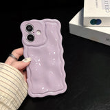 Popxstar  Solid Color Gloss 3D Wave Texture Phone Case for iPhone 16 15 14 13 16 Pro Max Soft Silicone Shockproof Protection Coque Cover
