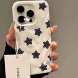 Popxstar  Cartoon Black Checkered Star Pattern Korean Phone Case for IPhone 16 17 Air 15 14 13 12 11 Pro Max Plus Shockproof Soft Cover
