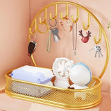 Large Capacity Key Storage Organizer Space-saving Modern Iron Entryway Storage Rack with Hooks Bathroom Storage Tray