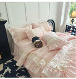 Popxstar  Rose Embossing Quilted Duvet Cover Set Vintage Lace Ruffles Pure Cotton Bedding Set Bed Sheet/Bed Skirt/Fitted Sheet Pillowcases