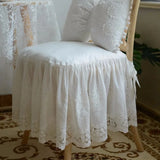 popxstar Europe Style White Lace Embroidery Seat Cushion with Ruffles Cotton Fabric Breathable Chair Cushion Seat Cover