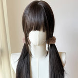 Popxstar Black Wig with Bangs Long Straight Hair Sideburns Japanese Jk Black Lolita Simulation Hair Headband Wigs