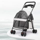 Foldable Pet Stroller for Dogs Cats 4 Wheels Breathable Mesh Dog Carrier with Cup Holder Lightweight Travel Puppy Pushchair