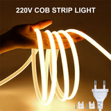 Popxstar 110V 220V Super Bright COB LED Strip with Switch FOB Tape Ribbon EU US Plug 35M 30M 25M 20M 15M 10M Neon Lights For Kitchen Room
