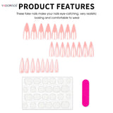 Popxstar  24Pcs Long Stiletto Fake Nails Spicy Girls Charm Manicure Pink Press On Nails Full Cover French False Nails Art for Women