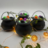 Popxstar 6/12pcs Mini Black Candy Kettles Witch Cauldron Pot Candy Buckets Holder for Kids trick or treat Favors Halloween Party decor