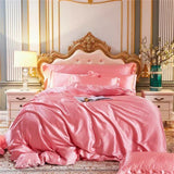 Popxstar High-end Blending Natural Mulberry Silk Bedding Set Luxury Satin Silky Queen Size Duvet Cover Set with Sheets King Size Bed Set
