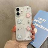 Popxstar  Lovely Colorful 3D Star Bling Glitter Phone Case For iPhone 16 Pro Max 17 Air 15 13 12 11 14 Plus Clear Back Cover