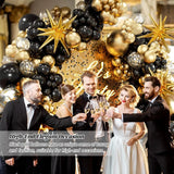Popxstar Black and Gold Balloons Garland Arch Kit with Starburst Foil Balloons for Wedding Birthday Family Party Decorations Supplies
