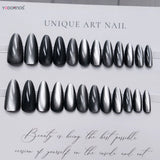 Popxstar  Glossy Cat Eyes Fake Nails Full Cover Almond Black Press on Nail Women Girls DIY Manicure Simple Wearable False Nails Tips 24Pcs