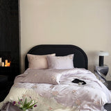 Popxstar  600TC Lyocell Bamboo Fiber Soft Silky Bedding Set Pink Flowers Embroidery Duvet Cover Flat/Fitted Bed Sheet Pillowcases 3/4Pcs