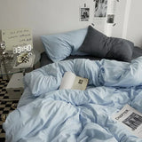 Popxstar  High Quality Solid Color Double Washed Cotton Bedding 4 Pieces Set Student Dormitory Bed Linen Duvet Set Bed Suit
