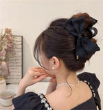 Popxstar Large Black Fabric Bow Grab Hair Clips Women's New Korean Style Hairpin Fashion Shark Cawl Clips Girls Hair Accessories