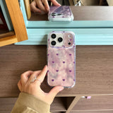 Popxstar  Romantic Purple Full Screen Love Heart Glossy Render Water Ripple Shock Proof Phone Cover Case for iPhone 17 16 15 14 Pro Max