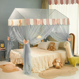 New Princess Style Small House Mosquito Net with Bracket for Girls 4 Doors Lace Canopy Bedroom Decoration