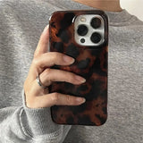 Retro Amber Texture Laser Phone Case For iPhone 17 16 Pro Max 15 14 13 12 11 XS XR 7 8 Plus 16E Stylish Leopard Print Soft Cover