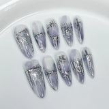 Popxstar  10Pcs Long Almond Handmade Press on Nails Fake Nails with Rhinestone Wearable Stick-on Nails False Nail Накладные Ногти Uñas