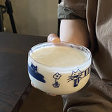 Popxstar Salad Bowl Transparent Cat Line Art Glass Bowl Borosilicate Fruit Yogurt Bowl Microwave Style Dessert Walled Snack Container