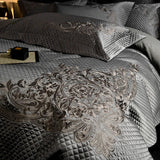 Popxstar  4Pcs European Luxury Brocade Silk Cotton Embroidery Bedding Set Soft Silky Duvet Cover Set With Quilted Bedspread Pillowcases