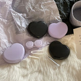 Popxstar Heart Black Purple Contact Lenses Box for Color Eyes Tool Kit Contact Lens Storage Care Holder Container with Mirror Tweezer