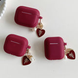 Popxstar  soft wine red square earphones case with love pendant silicone Integrated protection cover for airpods 2 3 pro 2 non-slip bumper
