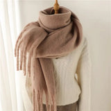 Popxstar Winter Scarf for Women Cashmere Warm Solid Pashmina Blanket Wraps Female Thick Soft Bufanda Big Tassel Shawl Long Poncho Echarpe