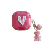 Popxstar  Rose Red Marble Pattern 3D Love Heart Cute Bear Pendant Earphone Accessories Case For Galaxy Buds Pro 2 Live Protection Cover