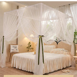 4 Doors Double Layer Shading Quadrate Mosquito Net Four Season Bed Curtain Canopy Tents with Frame Home Decor
