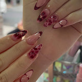 Popxstar 24pcs White Flower Fake Nail Tips Ins Yellow Pink Blush False Nails Wearable Full Cover European Almond Shaped Press on Nails