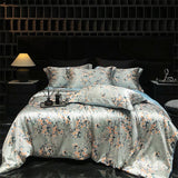 Natural Silk Bedlinens Bedding Set Nordic Flower Printed Duvet Cover Set Couple Double King Queen Size Soft Bed Sheet Pillowcase