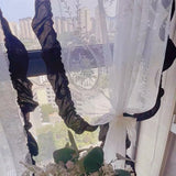 Cream French Vintage Lace Curtains for Balcony Living Room Sheer Semi Transparent Black White Ruffled Dressing Room Partition