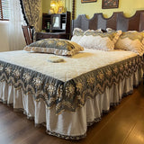 Popxstar  European Luxury Lace Embroidery Crystal Velvet Bedding Sets Duvet Cover Ruffles Quilted Bed Skirt Bedspread Pillowcases 4Pcs