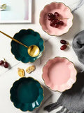 Popxstar  Green Ceramic Tableware Salad Bowl with Gold Edge Flower Shape Plate Chinaware Creative Dim Sum Dishes Steak Western Food Flavor