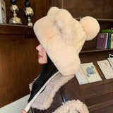 Popxstar Cute Fox Ear Plush Hat Children's Winter Plush Thickened Ear Protection Woolen Hat