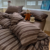 New Striped 100% Washed Cotton Bedding 3/4pcs Set Ultra Soft Skin-friendly Duver Cover Set Multi-Size Bed Linen Bed Sheet Set
